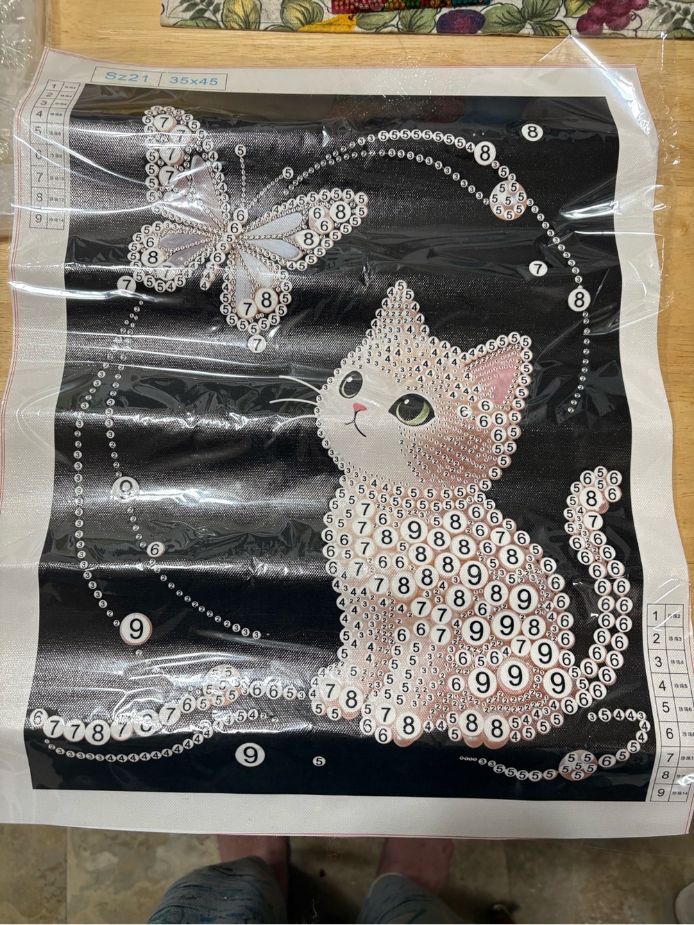 Cat Pearl Diamond Painting Kit in Black and Pink